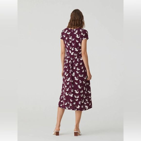 🦢Nice Things🦢 Deep Purple Swan Print Midi Dress / Size US 8 / EU 38 - Picture 5 of 15